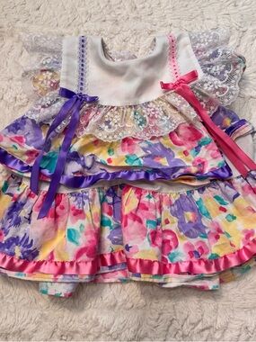 Boutique Handmade Watercolor Floral Ruffle Twirl Dress 12-18M Heirloom